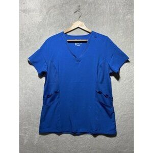 Hanes Comfort Fit Women's Medium Short Sleeve Stretch V-Neck Blue Scrub Top